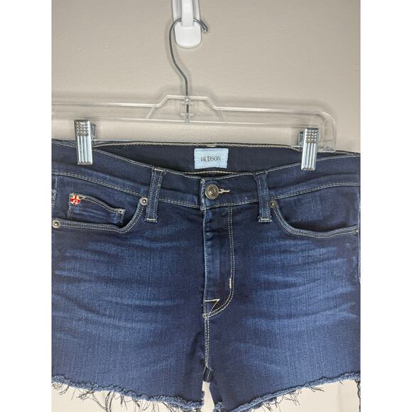 Hudson Mid Rise Dark Wash Denim Stretch Womens Cut Off Shorts Size 28 - Picture 3 of 5
